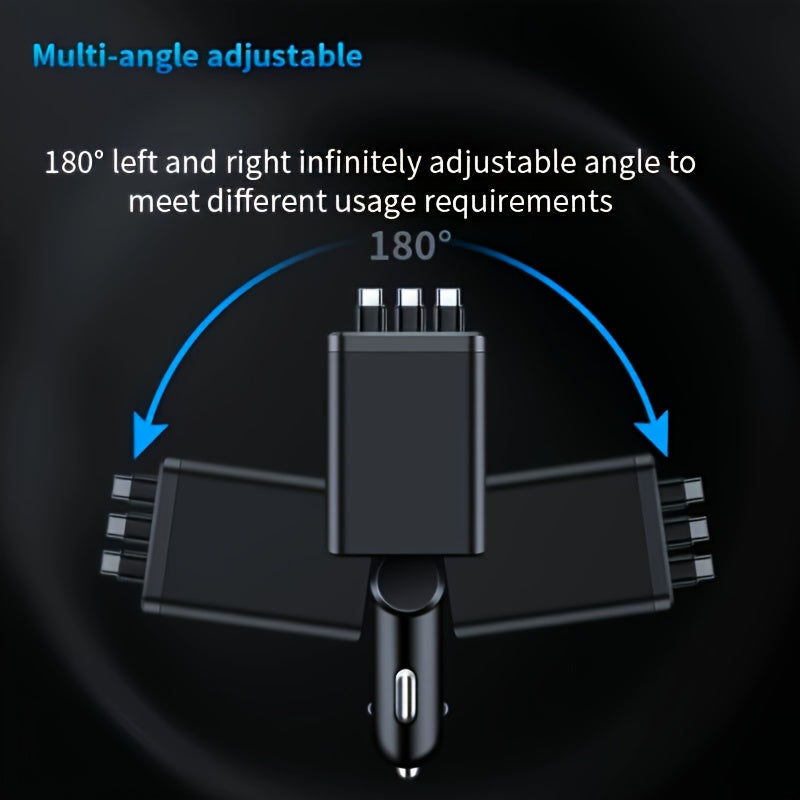 7-in-1 Car Fast Charging Mobile Phone Charger | Upgraded Color Light, 3 Extendable Cables, Fast Charging Interface, 180° Free Adjustment Angle, LED Intelligent Digital Display Screen, USB Connector, Universally Applicable, Without Battery
