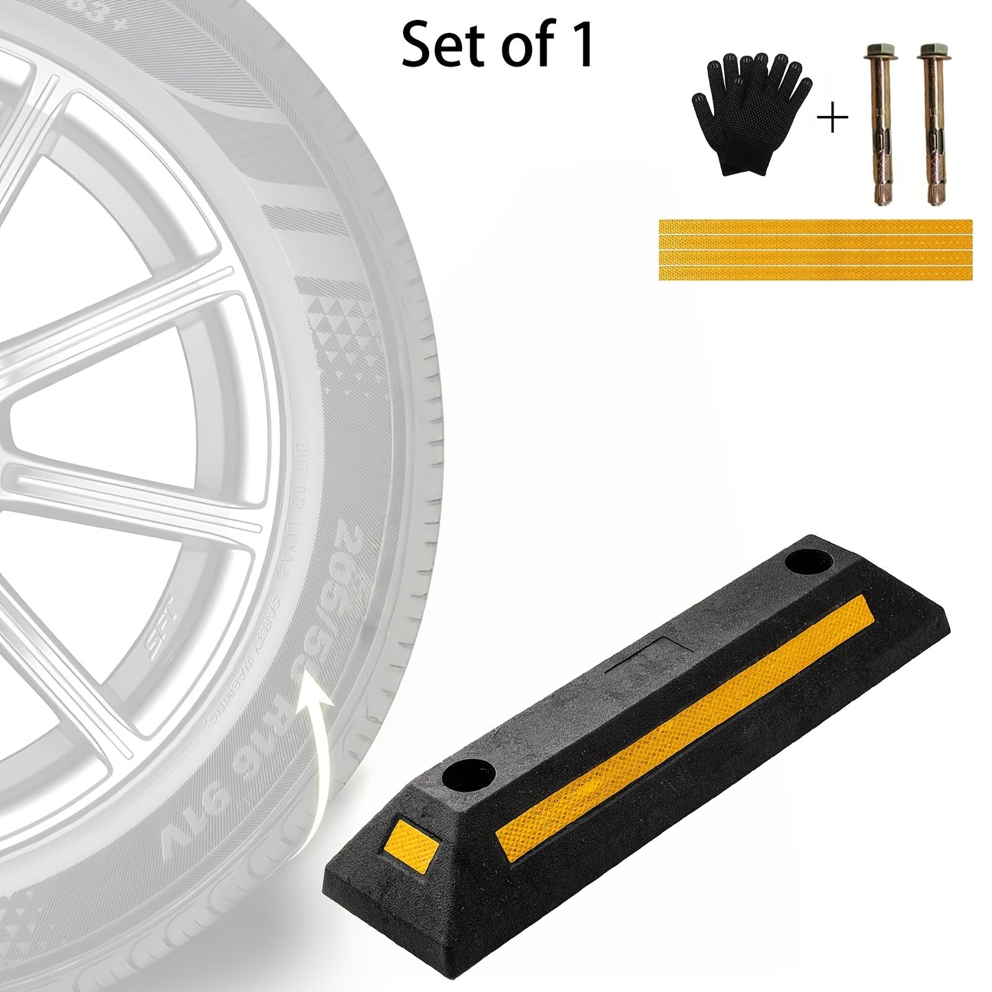 Car Wheel Stops for Garage -Heavy Duty Rubber Parking Guide 12/8/4/2/1pc Premium Quality Durable Car for Garage Wheel Stopper Professional Grade Park with Reflective Yellow Tape Curb, Adjustable for Safe Parking of Vehicles, for Garage Parking Stops