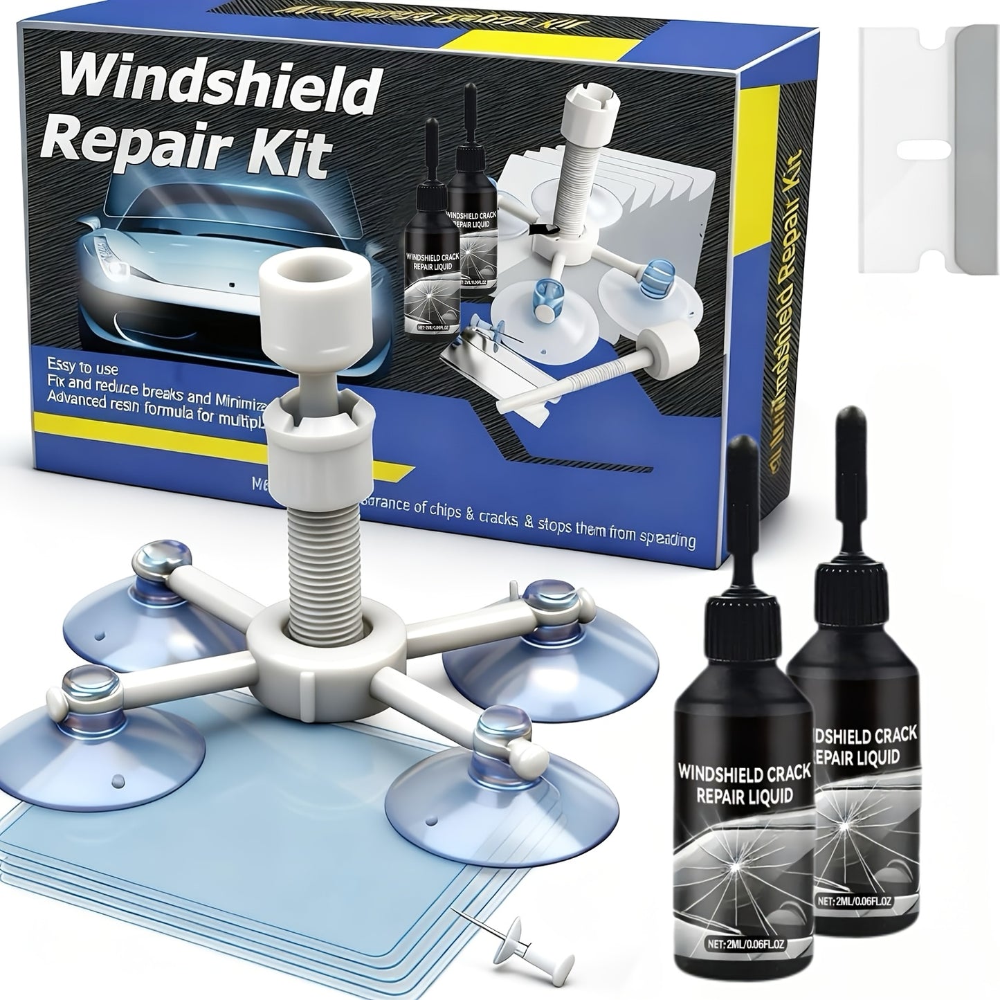 Windshield Repair Kit, 15-Minute Quick Fix, Nano Liquid Stops Spread, DIY And Save $250+. Works On Bullseye, Star Cracks, And Scratches. 2 Options-2-Pack Of Windshield Repair Fluid OR 2 Repair Fluids + 1 Suction Mount. Portable Boxed Set