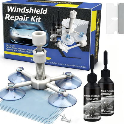 Windshield Repair Kit, 15-Minute Quick Fix, Nano Liquid Stops Spread, DIY And Save $250+. Works On Bullseye, Star Cracks, And Scratches. 2 Options-2-Pack Of Windshield Repair Fluid OR 2 Repair Fluids + 1 Suction Mount. Portable Boxed Set