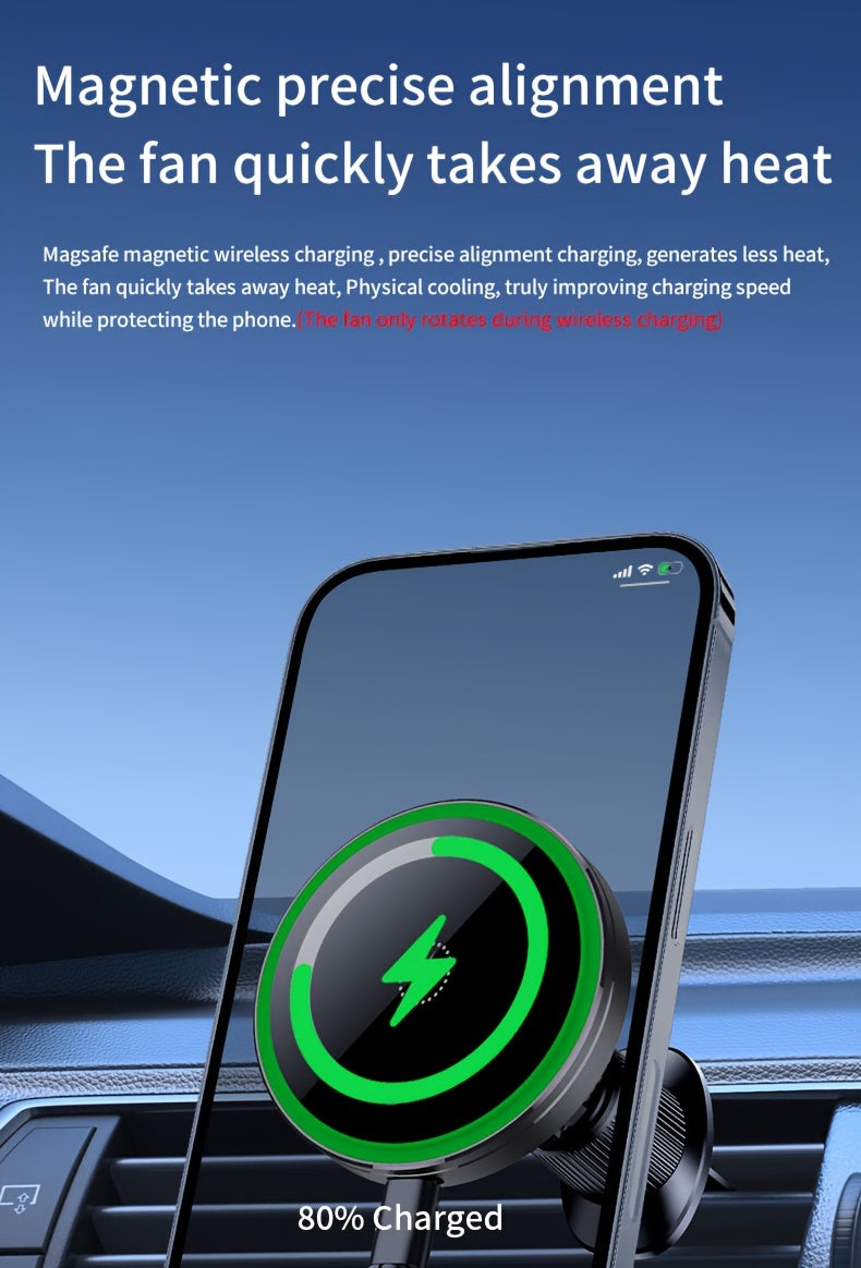 iPhone 12/13/14/15/16 Series Magnetic Car Wireless Charger with Fast Charging, Dual Cooling Fans, Strong Magnetic Base, Air Vent Mount - Qi1 Compatible for Apple iPhone 12-16 (Sleek Circular Design), Vehicle Charging Station, Modern Gadget Accessory, Effi