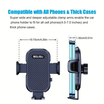 [All Phones Adjustable Car Holder] Soligu Car Phone Holder Mount, Universal Phone Holder Cradle For Car, Adjustable In Vertical And Horizontal Directions With High Stability, Strong Adhesion, Bonus Adhesive Pads For Car Dashboards, Compatibility With All