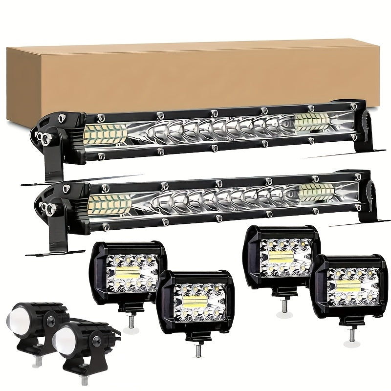 2x 10Inch LED Light Bar + 4 x 4" Light Offroad For Jeep Truck Car, Without Battery