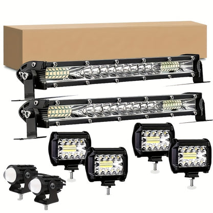2x 10Inch LED Light Bar + 4 x 4" Light Offroad For Jeep Truck Car, Without Battery