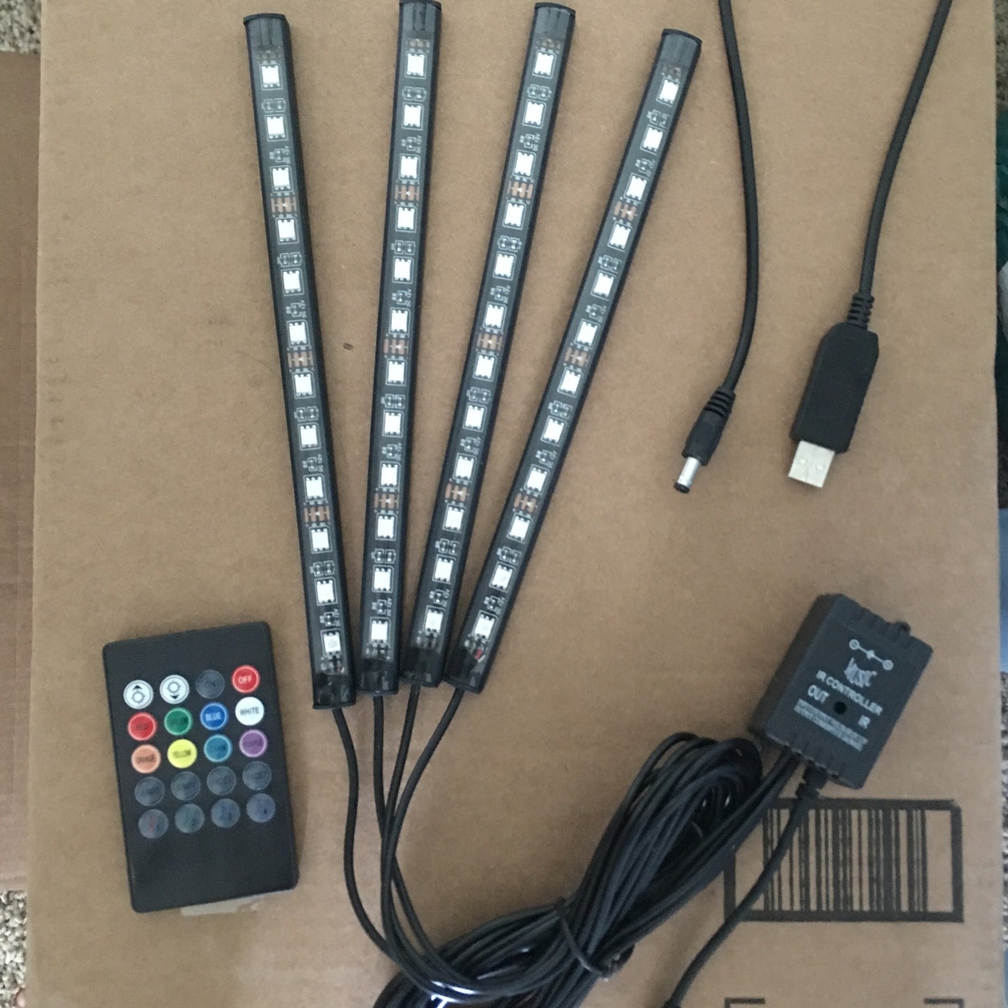 [RGB Decorative Lights] USB DC 5V 48Leds Car Interior Lighting Flexible Neon LED Ambient Light Backlight Music Control RGB Decorative Atmosphere Lights, Without Battery