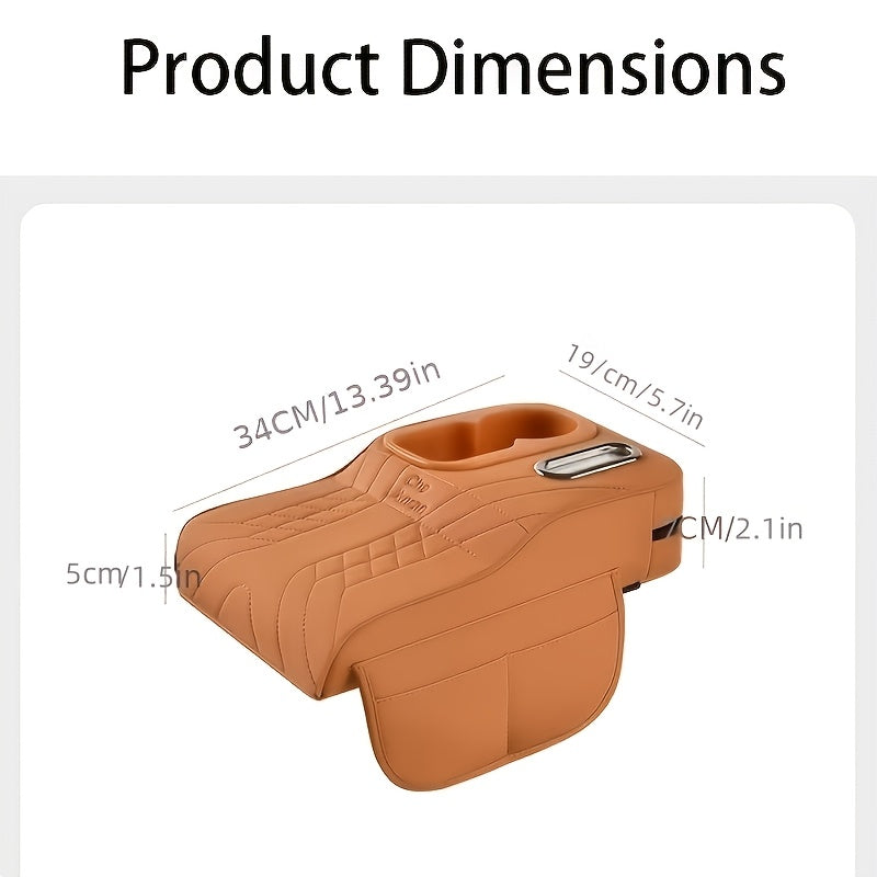 A Car Center Armrest Pad Designed to Elevate Height, Featuring a Tissue Box And a Cup Holder, Available in Various Colors for Storage