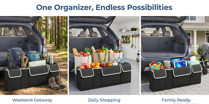 Car Trunk Organizer Foldable Rear Seat Hanging Storage Bag 4 Pockets for SUV Truck MPV Jeep Cargo Accessories Purse Holder