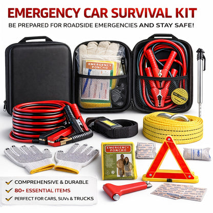 Car Emergency Kit with Battery Jumper Cables, Car Accessories Men Or Women, Emergency Car Kit, Roadside Automotive Safety Kit Car, Vehicle, Truck Or SUV, Gifts Men Or Him, Black