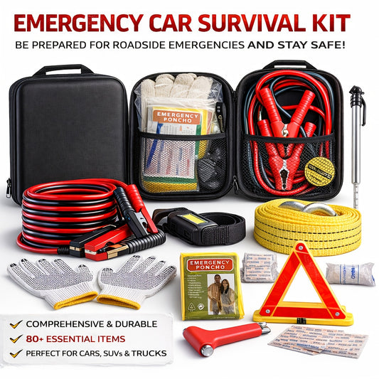 Car Emergency Kit with Battery Jumper Cables, Car Accessories Men Or Women, Emergency Car Kit, Roadside Automotive Safety Kit Car, Vehicle, Truck Or SUV, Gifts Men Or Him, Black