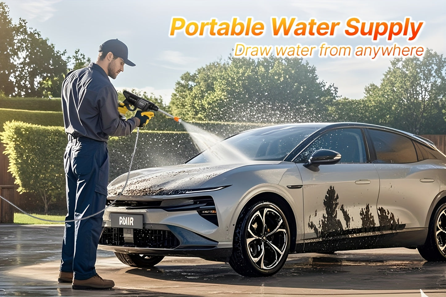 LOVEWE 300 Watt Cordless High Pressure Electric Car Wash - Equipped with 6-in-1 Nozzle, 1.3GPM Handheld Car Wash Gun, for Car Wash/Home/Floor/Garden Cleaning, Includes1/2 X 15000mAh Batteries, 60 Minutes Battery Life, for Independence Day