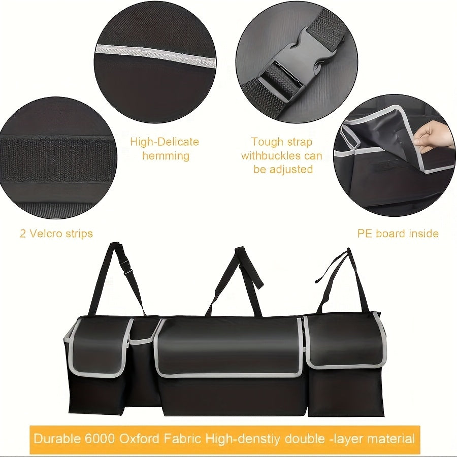 Car Trunk Organizer Foldable Rear Seat Hanging Storage Bag 4 Pockets for SUV Truck MPV Jeep Cargo Accessories Purse Holder