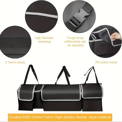 Car Trunk Organizer Foldable Rear Seat Hanging Storage Bag 4 Pockets for SUV Truck MPV Jeep Cargo Accessories Purse Holder