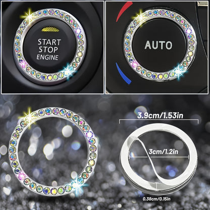 Set of 8 Sparkly Car Additions for Women, Including a Glittery Steering Wheel Cover, Shiny Car Coasters, Belt Shoulder Pads, Ring Emblem Sticker, And Gear Shift Cover