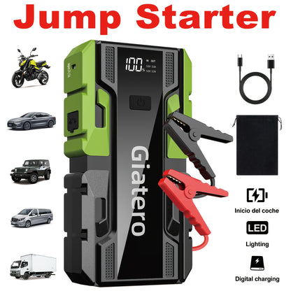 Portable Car Emergency Starter Power Supply, Equipped with an Air Compressor Tire Inflator, Suitable for Up to 3.7gal Gasoline Engines And 3.17gal Diesel Engines, And Specifically Designed for 12V Trucks And Cars As an Emergency Starter Power Supply