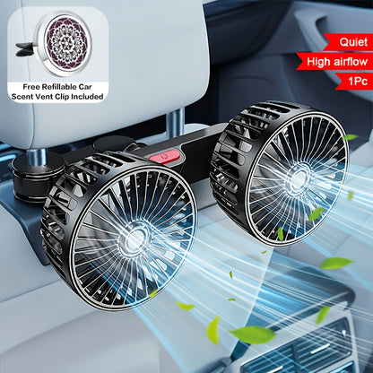 Dual Head Rear Car Fan with Super Powerful Cooling - Quiet Dual Head Fans, Ultra-Low Noise, Foldable Design, Long 70-inch USB Cord, for Cars, Home, Office, Travel - Vehicle Compatibility, Home Ventilation, Sleek Design, Efficient Airflow, Office Workers