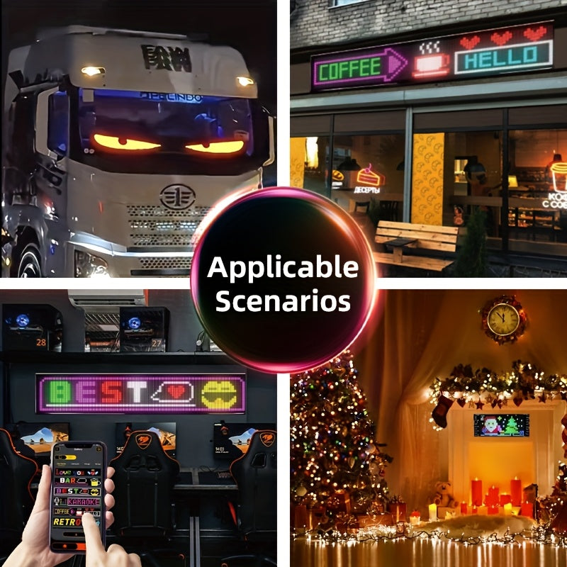RGB LED Matrix Panel Lights (2pcs) – App & Remote Controlled, Dimmable Full-Color Display, Programmable Car Interior Decoration, DIY Ambient Lighting for Car, Party, Shop & Road Signs