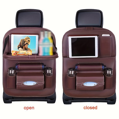 Car Back Seat Organizer 2-Pack – Foldable Table, Kick Mats, Cup Holder, Tissue Box, Laptop Station & Eating Tray – Family Road Trip Storage