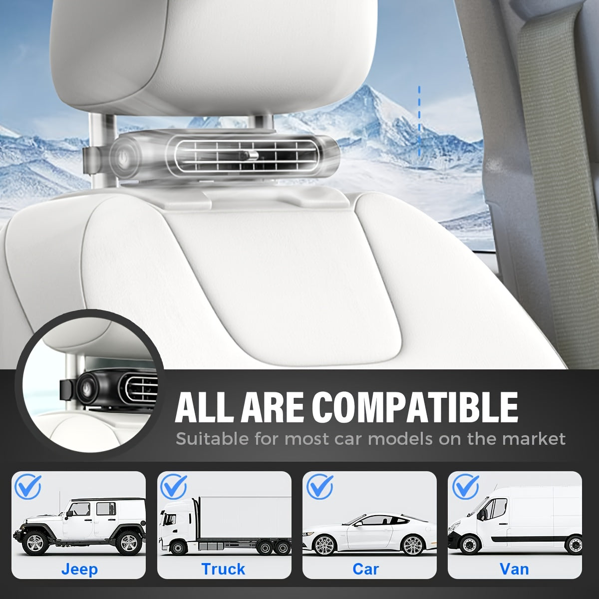 Car Fan-Blade-Less Car Air Conditioner Fan | 3-Speed Quiet Cooling, Seat Fan, Comes with A USB Charging Cable, Plug-And-Play (Non-Rechargeable Model). Stay Cool Even in Traffic Jams (Fits All Car Models)