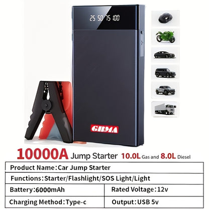 Wireless Car Jump Starter, Battery Jump Starter Portable Peak, Portable Car Battery Charger 12V (8.0L GAS/1.72 Gallon Diesel) Quick Car Start, USB Input/output, LED Emergency, Car Accessory Tool