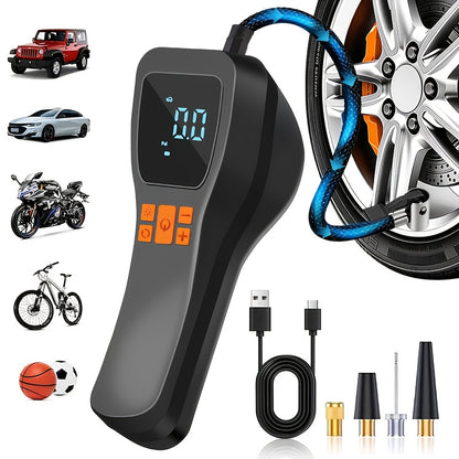 Portable Cordless Tire Inflator with Digital Gauge & LED Light – USB Rechargeable Fast Air Compressor for Car, Bike, Motorcycle & Sports Equipment