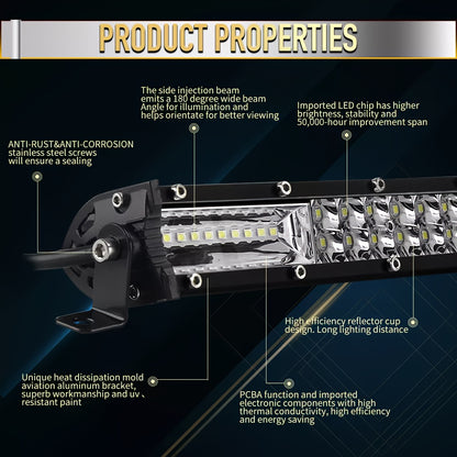 8/15/22 Inch Ultra-thin LED Double Row Strip Light, Ultra Bright LED Strip Light Used For Car, Truck, for Jeep, Off-road, ATV Boat Lighting, Battery Free, Without Battery