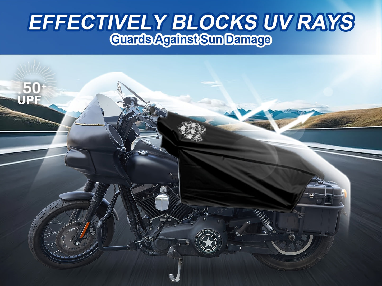 Motorcycle Seat Cover for Most Touring/Full Dress Touring/Cruiser, 300D Oxford Cloth Extra Large Motorcycle Half Cover for Outdoor Rain Snow Dust Protection, with Storage Bag