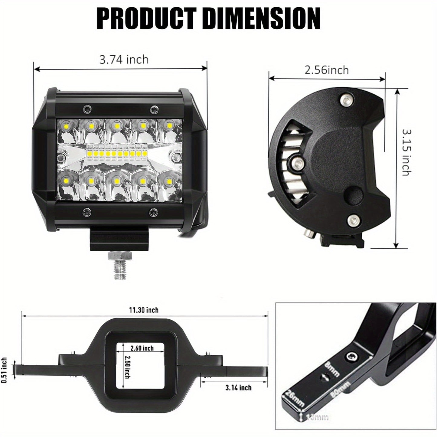 Hitch LED Lights, 4 Inch LED Work Light Pods with 2.5 Inch Towing Hitch Mount Brackets for Truck Trailer SUV Pickup Fit Dual Led Off-Road Driving Hitch Light Bar, Without Battery