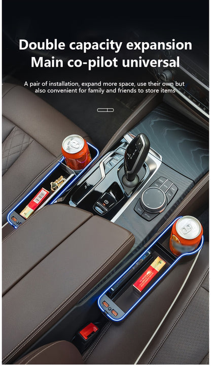 1pc/2pcs Car Seat Gaps Storage Box, Mobile Phone Holder Charger, Sundries Organizer Box with Atmosphere Light, Car Interior Accessories