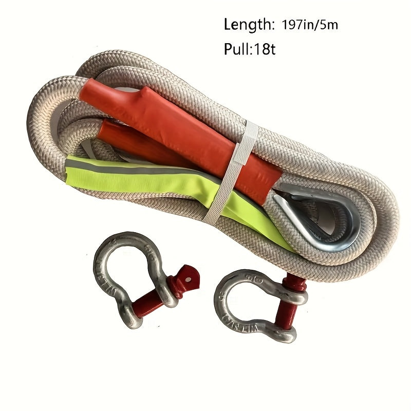 1 Heavy-duty Tow Hook And Tow Rope Set, 196.85inch Tow Hook And Tow Rope Set, Suitable for Off-road Rescue Of SUVs And Vehicles, Equipped with 2 Steel U-shaped Hooks, for Front Use, Suitable for Vehicles Weighing 135 Pounds Or Less