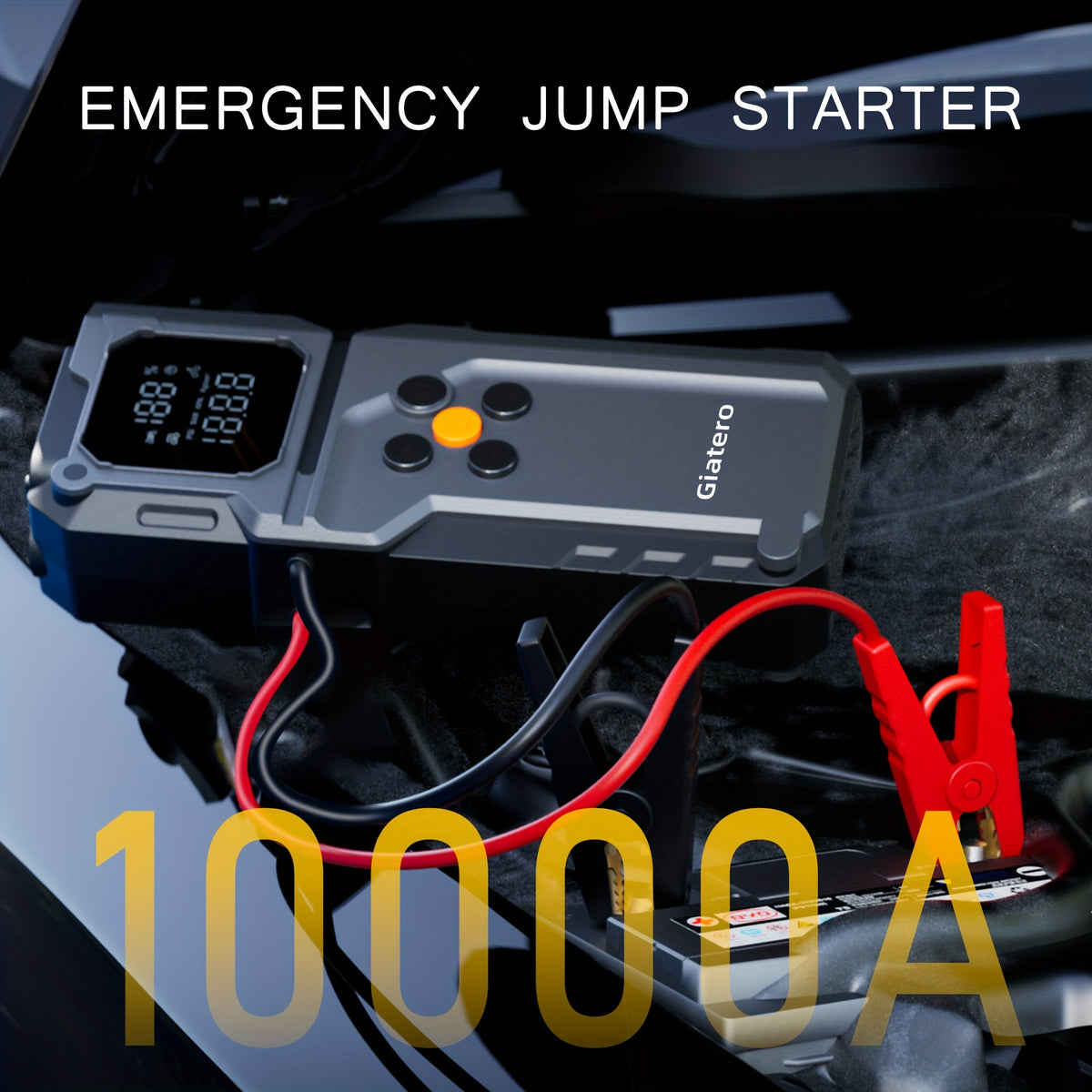 Jump Starter with Air Compressor 10000A 160PSI, 8000mAh Portable Battery Pack for Gas 3.7G & Diesel 3.17G, USB-C QC3.0, 3-Mode Flashlight, Large Display — Giatero Q27