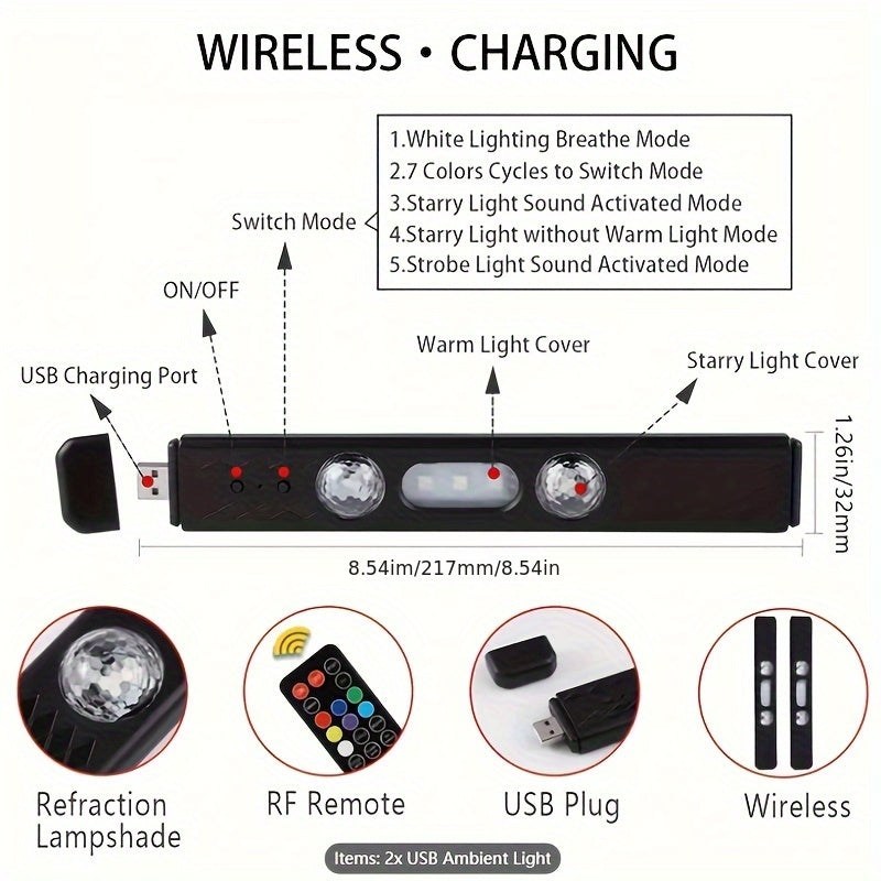 Car LED Lights Interior Auto Sensor USB RGB Ambient Atmosphere Neon Accent Lighting Cool Accessories Magnetic Strip Inside Car Roof Ceiling Footwell Hood Remote Music Sound Sync 12V