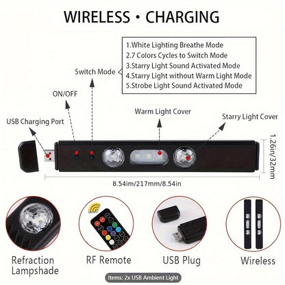 Car LED Lights Interior Auto Sensor USB RGB Ambient Atmosphere Neon Accent Lighting Cool Accessories Magnetic Strip Inside Car Roof Ceiling Footwell Hood Remote Music Sound Sync 12V