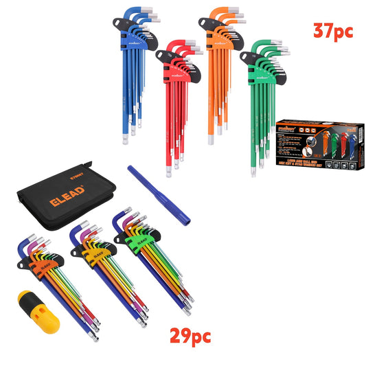 HORUSDY Hex Key Allen Wrench Set Ball End Torx Key Metric (1.5mm-10mm) & SAE (1/16"-3/8") Industrial Grade with Color Coding with T-Handle for Bicycle Repair Household DIY Chrome Vanadium Steel