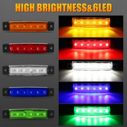30pcs 3. 8" 6 LED Front Rear Side Marker Indicator Lights LED Lamp Indicator For Car Truck Trailer Lorry Bus -White, Red, Amber, Blue, Green, Purple, Without Battery