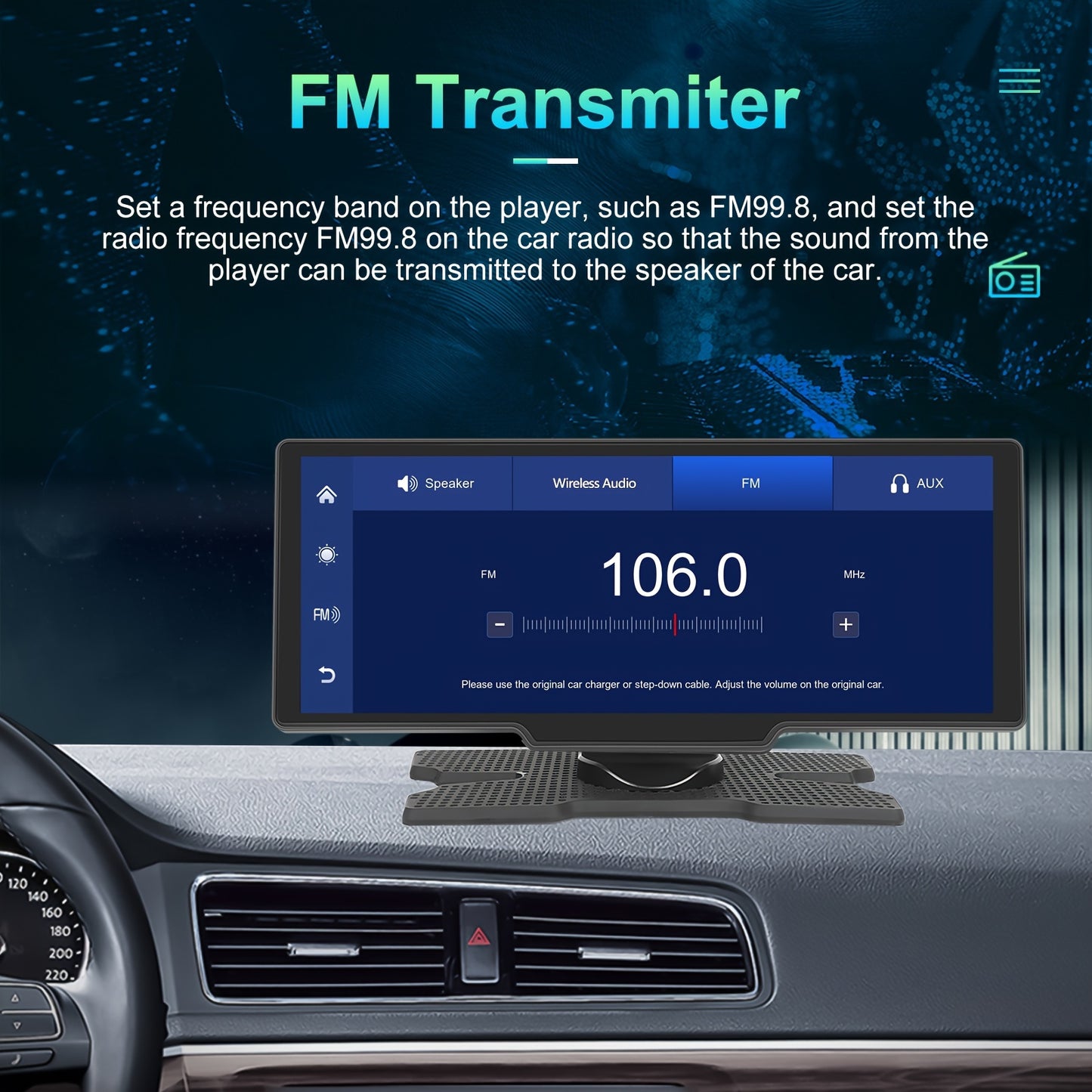 Podofo 10.26” Android Auto & CarPlay Wireless Portable Car Stereo with Touchscreen, Wireless/, Voice Control, FM Transmitter, Compatible for Smartphones, Navigation, Handsfree Calling, AUX Receiver for Vehicles