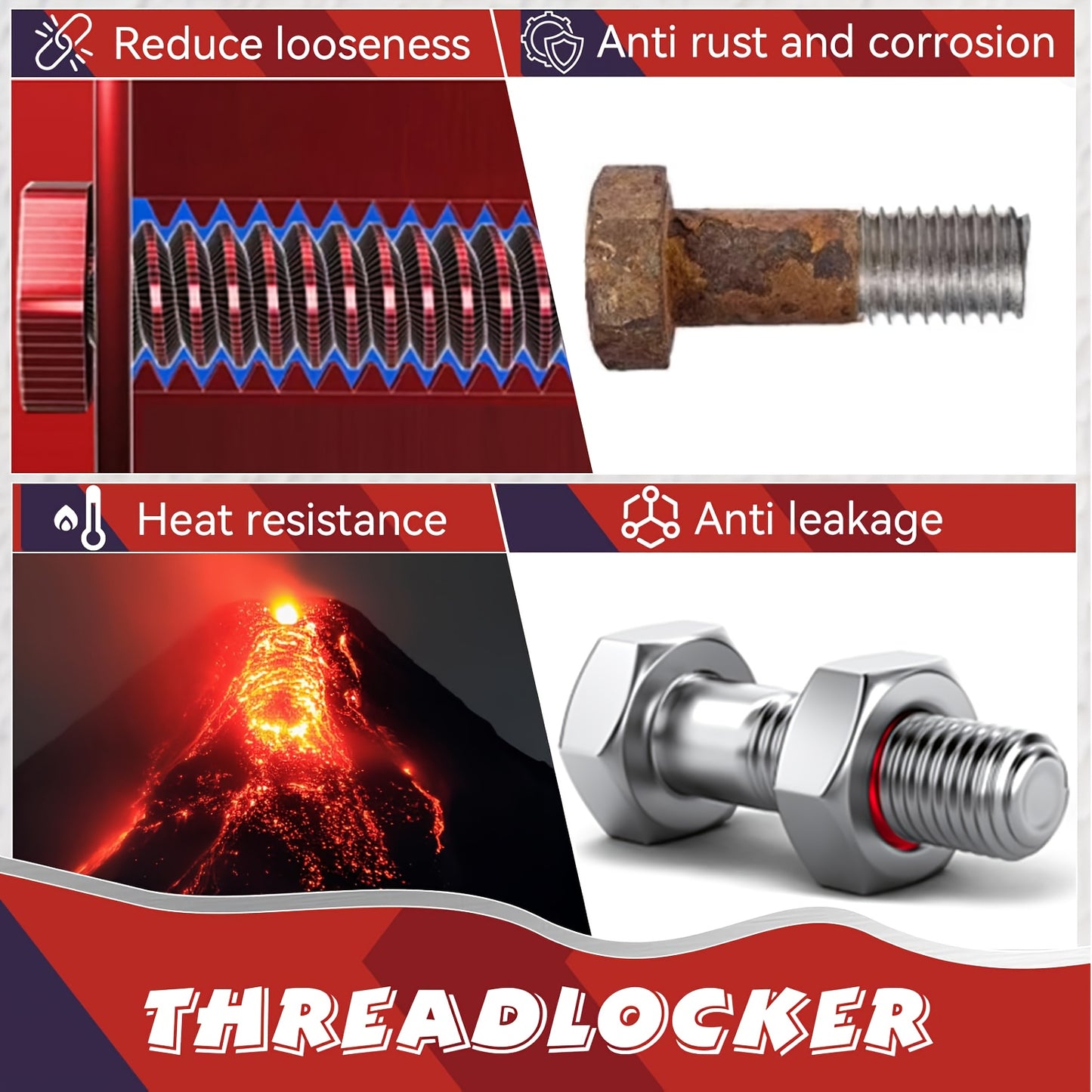 High-Strength Heat-Resistant 234-271 Threadlocker, 243 Medium-Strength Anaerobic Threadlocker, 271 High-Strength Anaerobic Threadlocker, Anti-Loosening Sealant, Permanent Locking and Sealing Multi-Purpose Adhesive for Metal Parts, Quick-Fix Removable