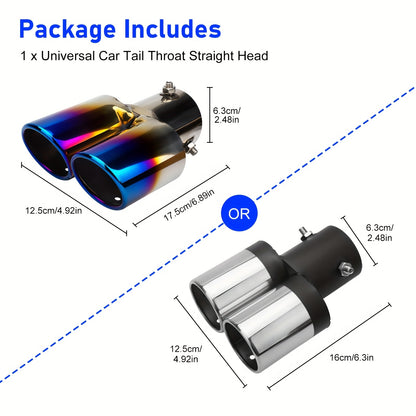 Dual Exhaust Tip Stainless Steel 2.5" Inlet – Double Outlet Curved Bolt-On Muffler Tail Tip, Bevel Port, Black & Blue
