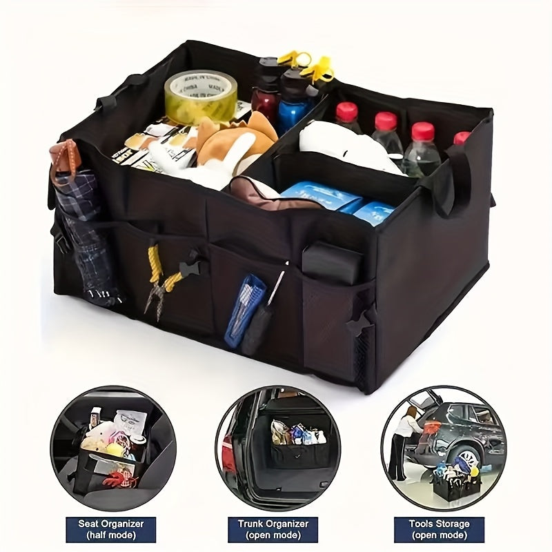 Large Capacity Car Trunk Organizer – Heavy-Duty Foldable Cargo Storage Box with Multi-Compartments, Non-Slip Base | Car, Truck, SUV