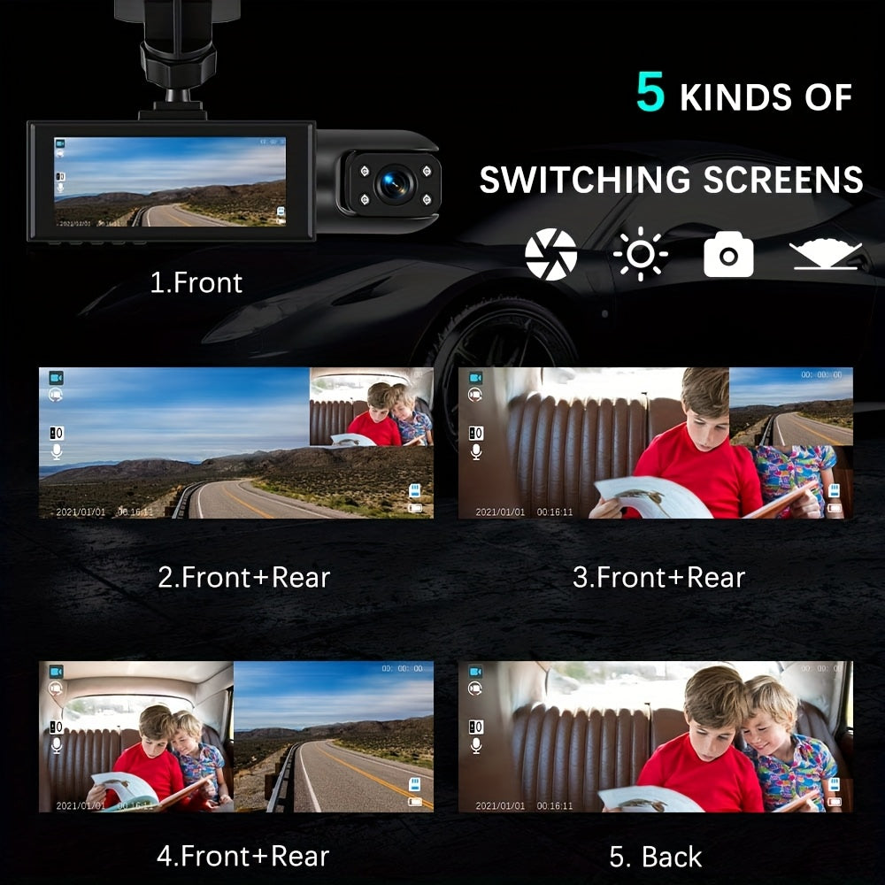 CAMECHO 1080P Dual Camera, Dash Cam For Cars, Front And Inside, Car Camera With IR Night Vision, Loop Recording, Wide Angle Car DVR Camera Optional 3.16 Inch/2inch, Dual Lens Car Dashboard Video Cam.optional No Card/32gb/64gb Memory Card