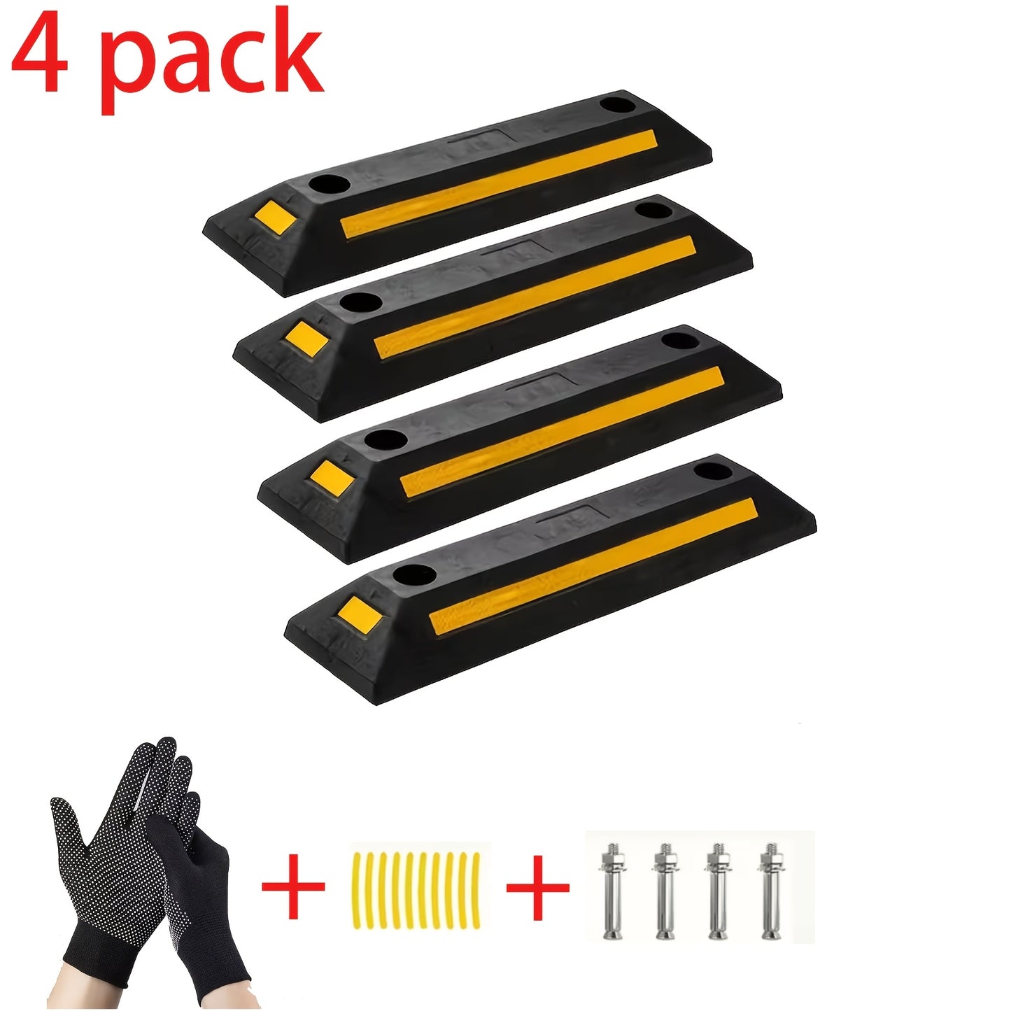 Heavy Duty Rubber Parking Guide - Premium Quality Durable Car Garage Wheel Stopper Professional Grade Park with Reflective Yellow Tape Curb