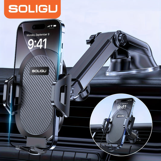 Miracase 3-in-1 Car Phone Mount - Super Suction Dashboard & Air Vent Holder With Telescopic Arm, Adjustable Cradle For All Phones, Quick Release, Durable Metal Hooks, Holiday Gift, Black.