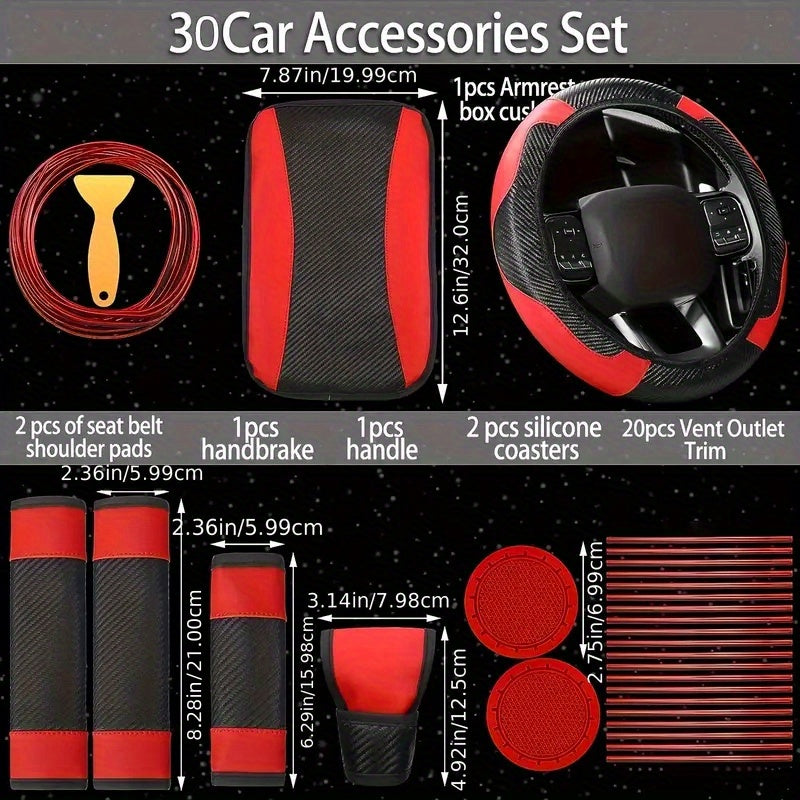 30pcs PU, Carbon Fiber Car Steering Wheel Cover, Car Air Outlet Decorative Strip Simple and Easy to Install, Universal Model