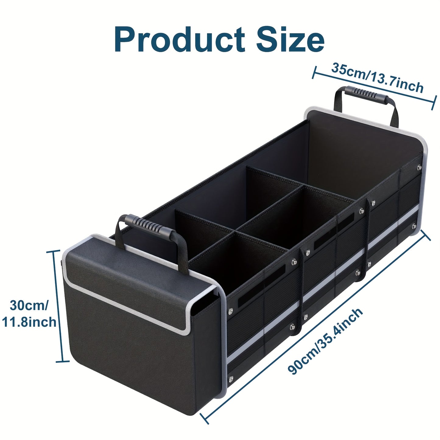 Car Trunk Organizer, Heavy Duty Foldable Storage Organizer, Collapsible Bag Cooler Bag with Lid, 3 Compartments & Straps, Insulated Leakproof Car Cargo Trunk Organizer for Car Truck