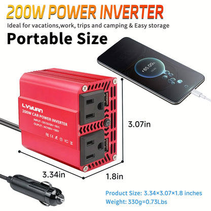 [Car Power Inverter] LVYUAN 200W/1000W/3000W Car Power Inverter DC 12V to 110V AC Converter with LCD Display Dual AC Outlets And Dual USB Car Charger for Car Home Laptop Truck Boat Red