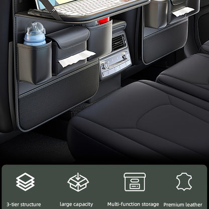 Universal Premium PU Leather Car Seat Back Organizer - Spacious Storage Bag with Back Seat Dining Table, Cup Holder, And Travel Accessories for A Comfortable Ride