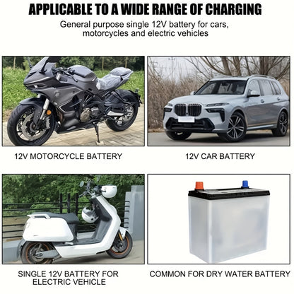 12V Intelligent Car Battery Charger - Intelligent Trickle Maintainer And Desulfurizer - Advanced Temperature Compensation Motorcycle Battery Charger for All 2Ah-100Ah Batteries, Car, Truck, Lawn Mower Battery Charger