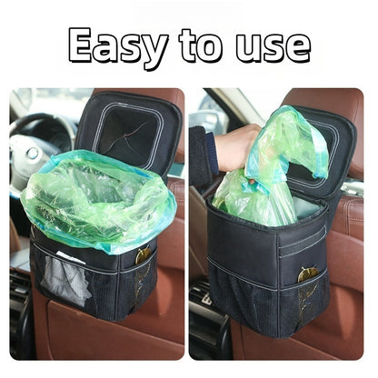 2 Gallon Car Trash Can with Lid and Storage Pockets – Leakproof & Odor-Proof Vehicle Garbage Bin – Fits Cars, SUVs, Trucks