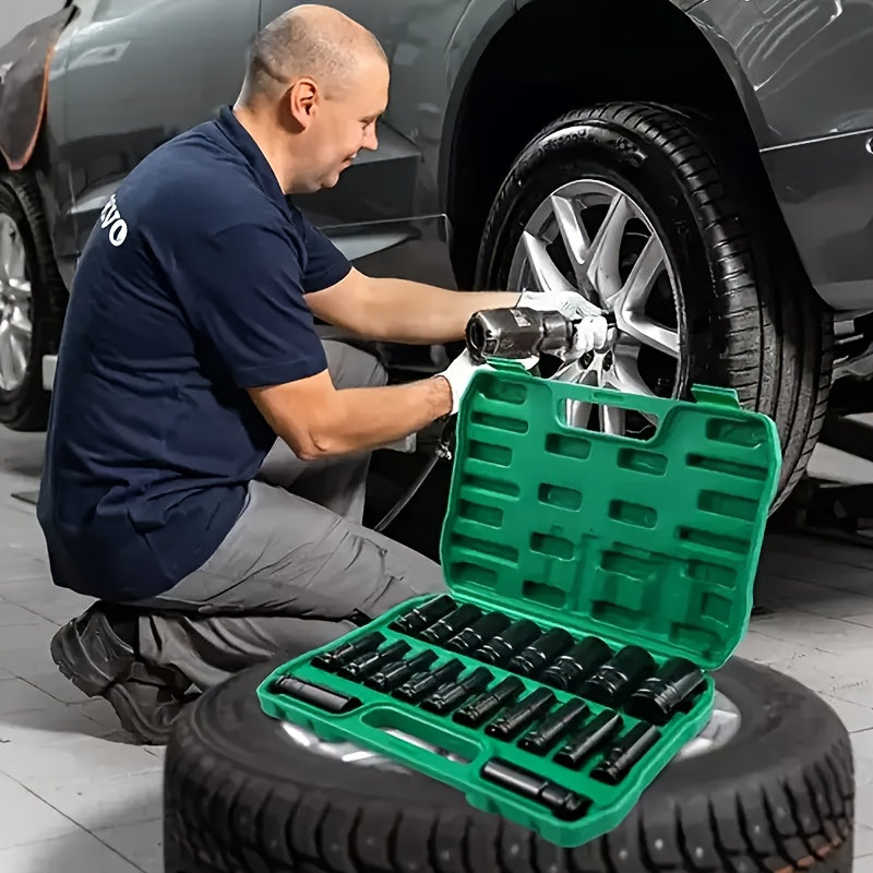 20pcs 1/2" Drive Metric Deep-impact Socket Set, Socket Set 8mm-32mm, Extended Hex Socket Set for Electric Wrenches, Extended Pneumatic Hex Sockets, Suitable for Electric Wrench Sockets, Automotive Repair And Nut Tools