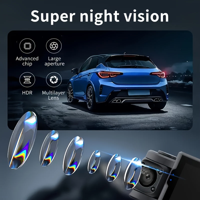 Black Friday Offer, 2.4-Inch 1080P Car Camera, Four-Channel Recording, Three-Screen HD Car Camera, Features 480P Images from Left, Right, And Rear, Plus Motion Detection, Night Vision, And Wide Dynamic Range, Optional 64GB Memory Card