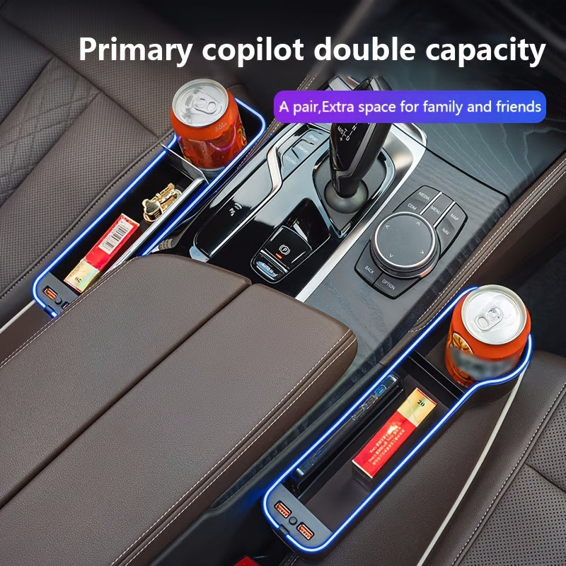 1pc/2pcs Car Seat Gaps Storage Box, Mobile Phone Holder Charger, Sundries Organizer Box with Atmosphere Light, Car Interior Accessories